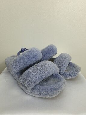 UGG Plush Double-Strap Shearling Slide Sandals in Light Lavender